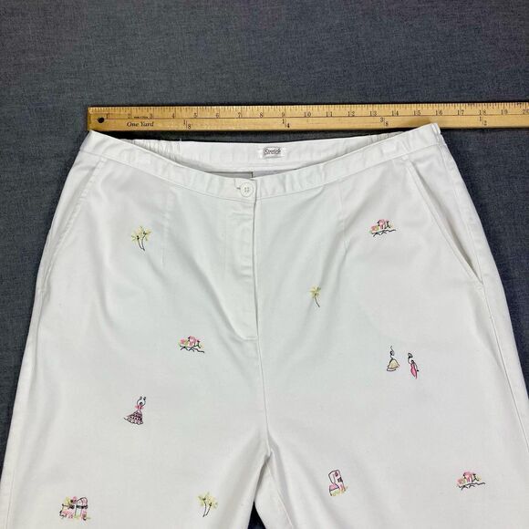 Drapers & Damons Pants Womens 16 White Artwork Embroidered Stretchy Casual Chic - Picture 9 of 16
